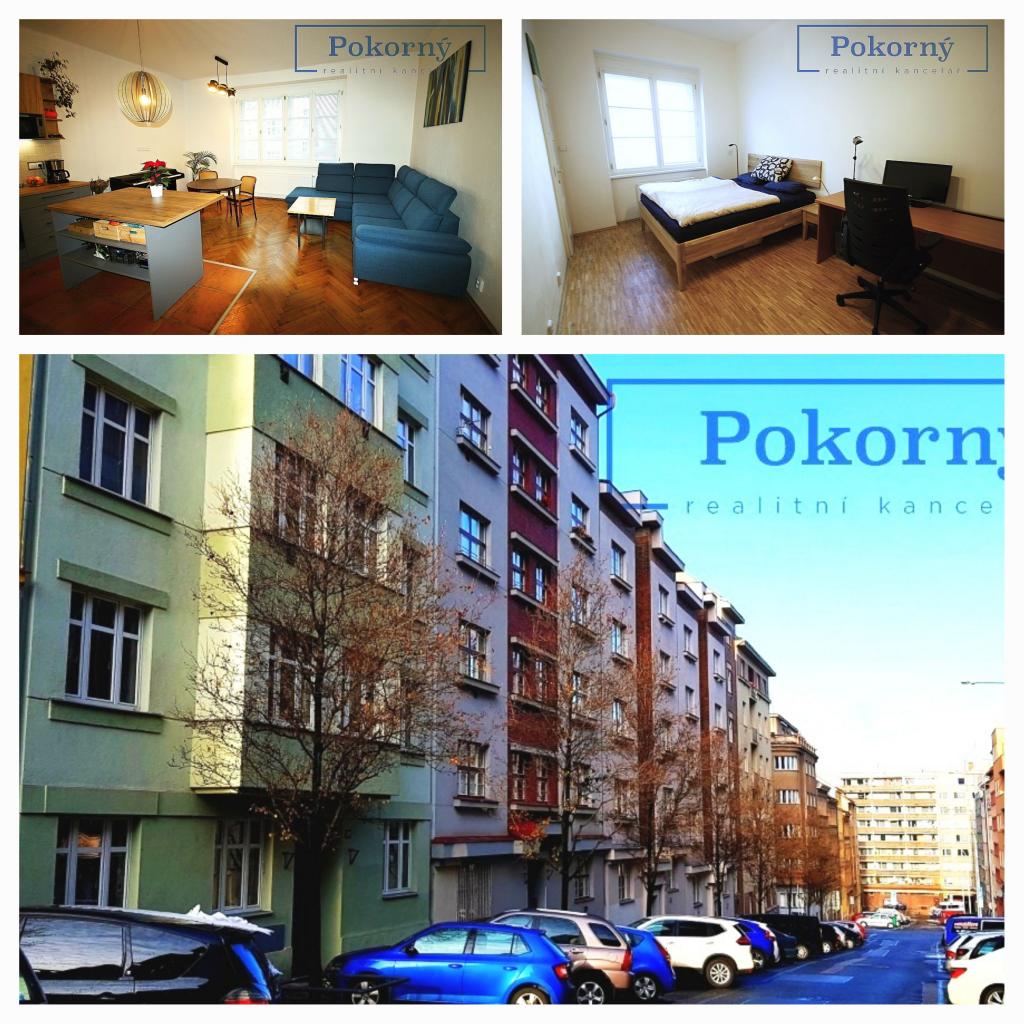 Pronájem prostorného, zcela zařízeného bytu 2+kk s balkonem, sklep, Praha 3