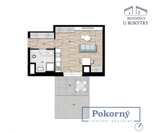 Pronájem bytu 1+kk 34 m2, s TERASOU, Rezidence u Rokytky-novostavba, P9 – Hrdlořezy